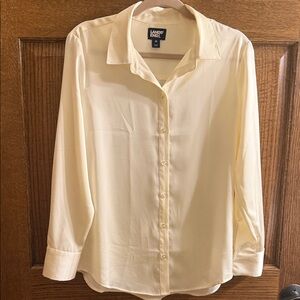 Lands' End Ivory Sateen Classic  Button-Up Blouse 10